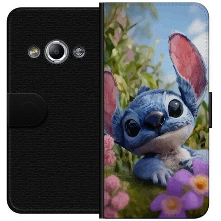 Kompatibel Tegnebogsetui til Samsung Galaxy Xcover 3 Sød blå karakter inspireret af Stitch i blomstrende naturlige omgivelser med store øjne, perfe