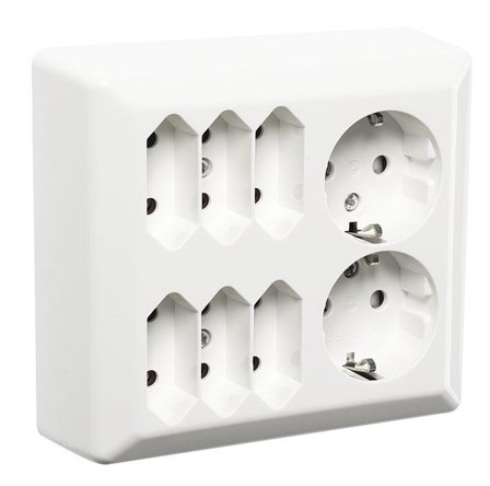 ELKO Multistikkontakt 2+6 europlugg påvegg