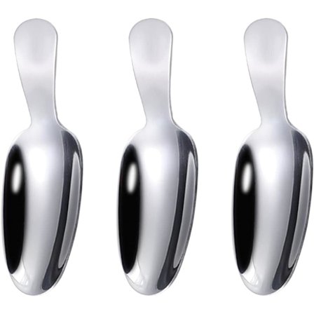 Mini mel-skjeer i rustfritt stål - For salt, sukker, krydder, kaffe, frokostblandinger - Sølv, 9,2X3X0,3CM