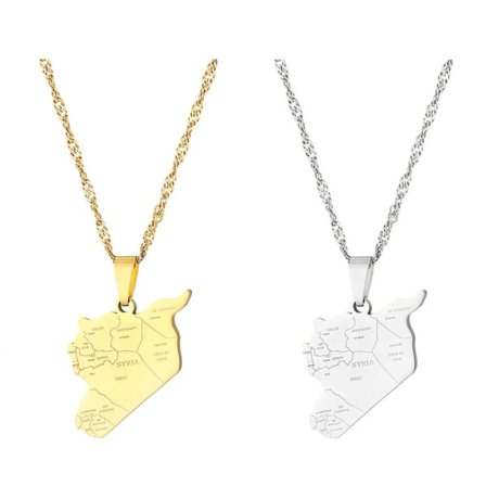 2x Unikt Syrien Kort Halskæde Vedhæng Velegnet til alle aldre Syrien Kontur Kort Halskæde Vedhæng Metal Syrien Kort Halskæde 2 stk.