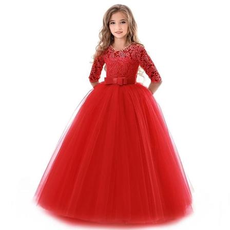 Prinsess Klänning Födelsedagsklänning Röd Elegant Red 128