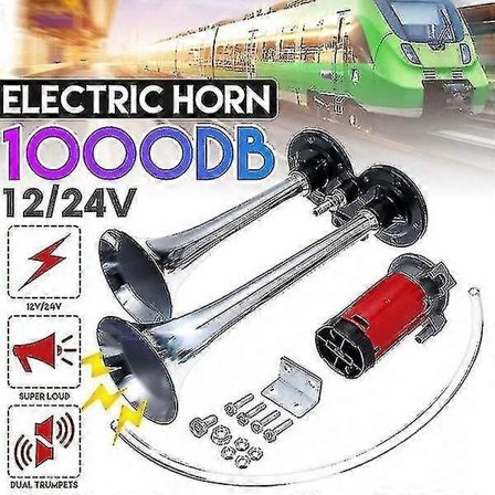 1000db Bilhorn Super Högljudd Dubbel Trumpet Lufttuta Kompressor 12v/24v För Bil Lastbil Båt Tåg Horn Signalhorn För Bilhorn -z