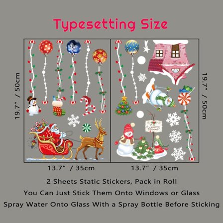 2 stk God Jul vindusdekaler, statiske vindusdekaler reinsdyr