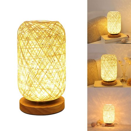 Art Decor Rattan Hampa Rep Dekorativ LED Bordslampa för Sovrum