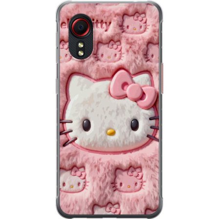 Kompatibel Mobilcover til Samsung Galaxy Xcover 5 Hello Kitty lyserød fluffy baggrund med ikonisk ansigt og kawaii-æstetik