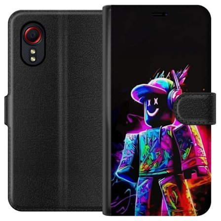 Kompatibelt Plånboksfodral till Samsung Samsung Galaxy Xcover 5 Färgstark Robloxfigur i neonfärger mot svart bakgrund i modern gamingstil