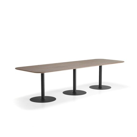 Bord METRIC, rundade hörn, 3000x1000x720 mm, svart/valnöt