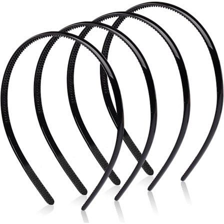 4 stk. Plastik Pandebånd, Sorte Pandebånd Tynde Tænder Smalle Hårbånd, Bløde Anti-Glid Udendørs Sports Hårbånd til Mænd Kvinder Piger (8 mm Bred)