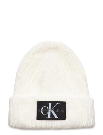 Monologo Patch Beanie Accessories Headwear Beanies Hvid Calvin Klein