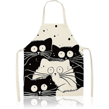 Sød Kat Forklæde til Madlavning, Sjovt Justerbart Køkkenforklæde til Mænd & Kvinder, Sødt Kat Design, Køkken- & Bageforklæde, 55 cm x 68 cm