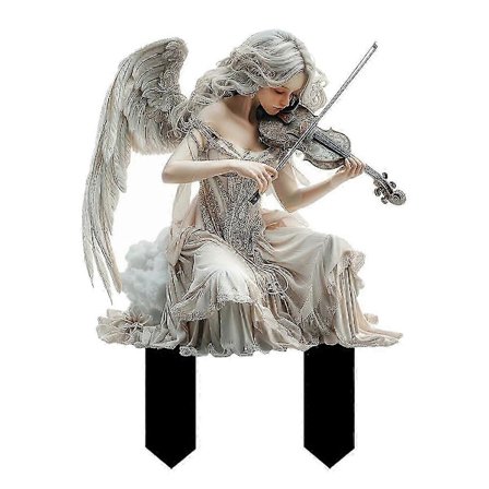 Hvid Engel Spiller Violin Akryl Havestager Blomsterkrukke Plæne Gård Dekoration Jordspyd Decora