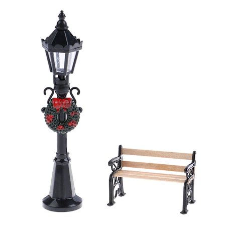 1/12 Dukkehus Miniature Christmas Park Street Lamp & Bench Dol