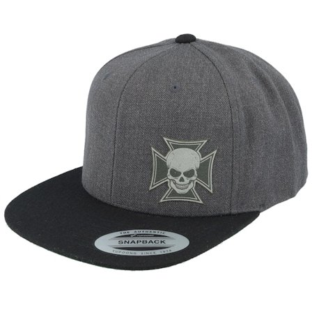 Born To Ride - Grå snapback Caps - Maltese Cross Skull Grey Patch Charcoal/Black Snapback @ Hatstore