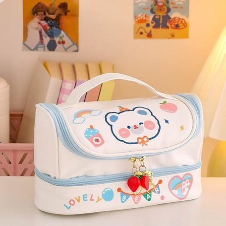 Håndholdt penalhus med stor kapacitet med klistermærker æstetisk kontorartikler pose