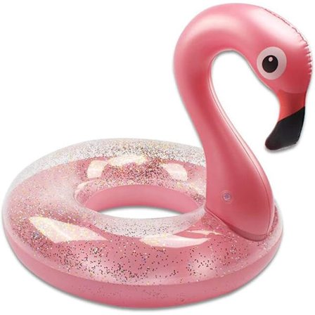 Flamingo Glitter Oppblåsbar Badering - Badeleke for voksne og barn til bassengfester