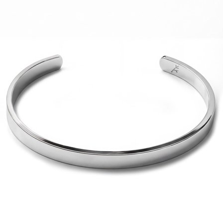 New Classics | Bracelet manchette avec bords arrondis en acier inoxydable argenté - 5 mm pour hommes - Bracelets manchette