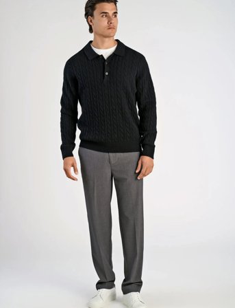 Lindbergh Lambswool L/S Button Polo - Black - S