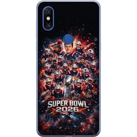 Yhteensopiva Puhelinkuori Xiaomi Mi Mix 3 Super Bowl 2026 juliste, jossa New England Patriots ja NFL-mestaruuspalkinto räjähtävän urheilullisessa suun
