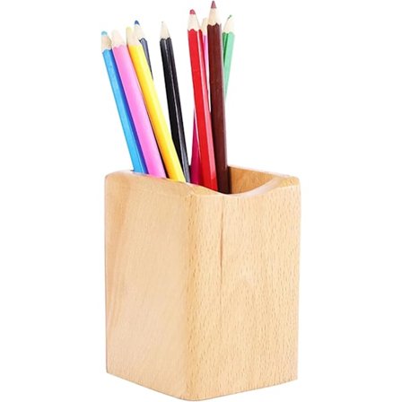 Skrivebord Penholder, Træ Blyantholder, Multifunktionel Brug, Naturlig Træ Opbevaringsboks til Hjemmet, Kontorartikler (Bøg)