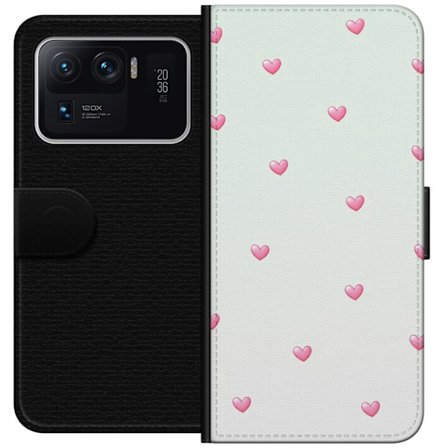 Yhteensopiva Lompakkokotelo Xiaomi Xiaomi Mi 11 Ultra Minimalistinen kuvio vaaleanpunaisilla sydämillä vaalealla taustalla, suloinen ja yksinkertain