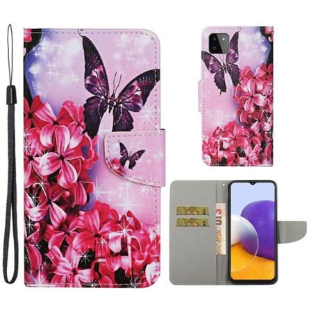 Wonderland Samsung Galaxy A22 5G Flip etui - Rød blomst og sommerfugl Red