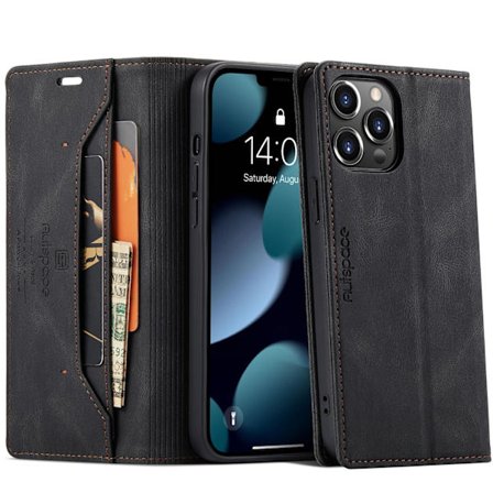 Etui til Samsung A40 svart lær med flip og magnetisk kortspor