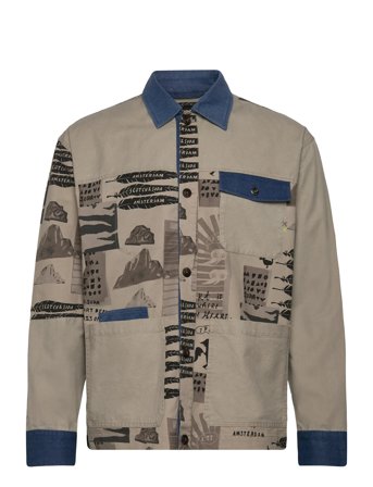 Scotch & Soda Printed & Washed Colour Block Worker Jacket - Beige - L