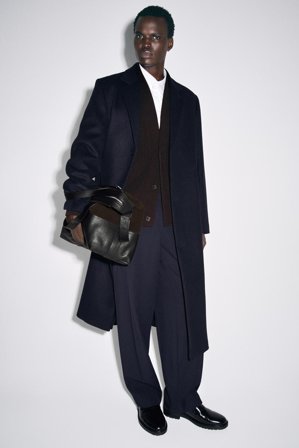 COS Männer Langer Einreihiger Wollmantel in Blau