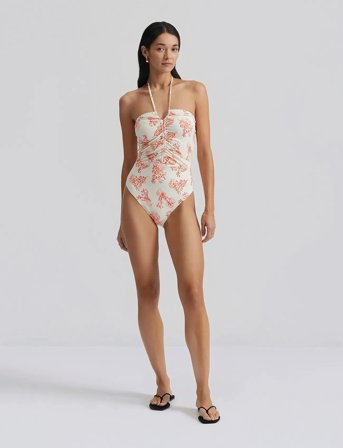 Malina Misty Ruched Halterneck Swimsuit - White - XS