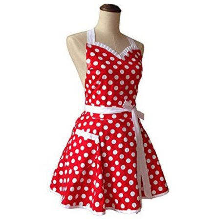 Söt Röd Retro Köksdam Apron Klänning i Bomull med Polka Dot Mönster Vintage Jul