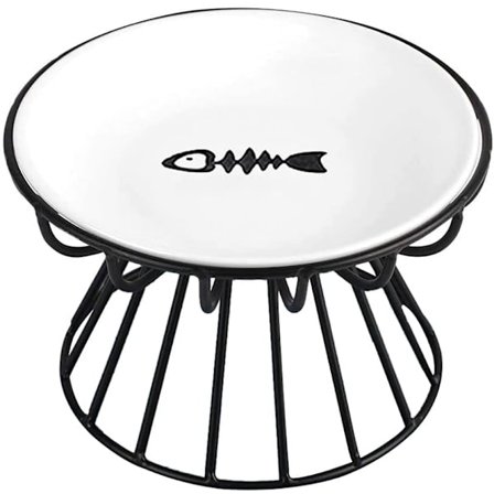 Kattmatskål, Höjd Kattmatskål, Höjd Keramisk Kattfat med Metallstativ, Vatten- eller Matmatningsstation för Innekatter