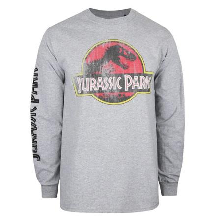 Jurassic Park Herr Logotyp Långärmad T-shirt Xxl Sports Grey