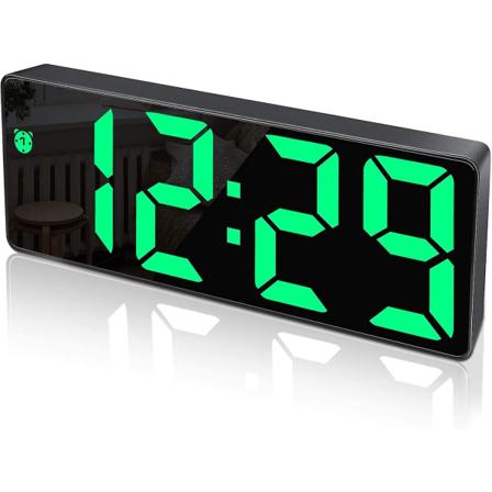Digital väckarklocka, stor LED-display dubbel väckarklocka med spegelyta med snooze-funktion och 3 nivåer justerbar ljusstyrka USB-laddningsport Ala
