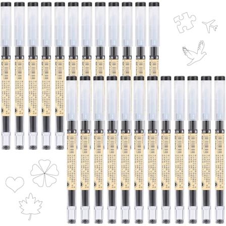 24 stk Svarte Gel-blekkpenner 0,35 mm Ekstra-fint Glatt Skriving Kulepenn Rasktørkende Flytende Blekk Rollerball-penner for Kontor Skole 