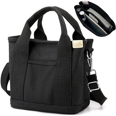 Canvas Tote Bag with Pockets for Women, Shoulder Bag, Large Capacity Handbag with Adjustable Strap, for Shopping, Work Travel Black
