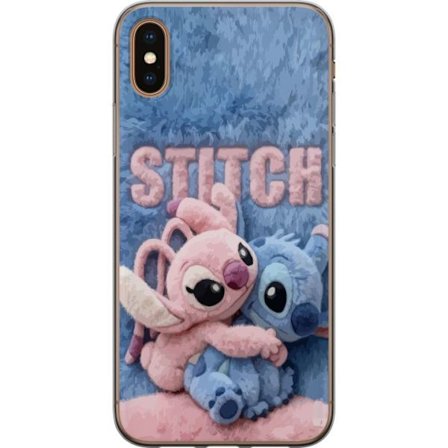 Kompatibelt Mobilskal till Apple Apple iPhone XS Max Söta fluffiga Stitch och Angel kramas på ett mjukt pälsigt underlag med pastellfärger som ska
