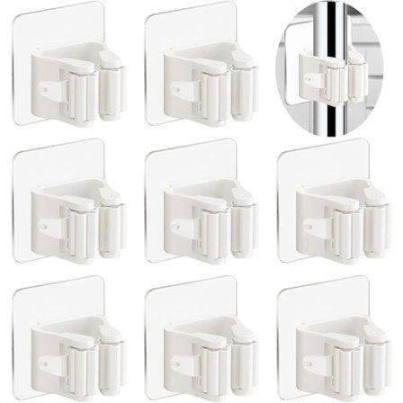 3-H Seinään Kiinnitettävä Luudanpidike Ilman Porausta, 8 Kappaletta Liimaa