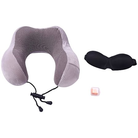 Grå Reseplatskudde Minnesskum Med 360-graders Huvudstöd Bekväm Nackkudde Med Förvaring