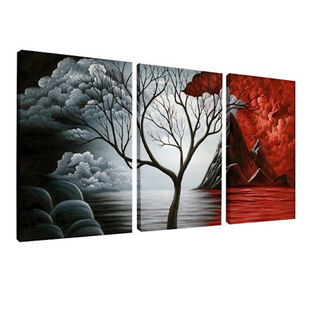The Cloud Tree Large 3 Panels Modern Stretched and Framed Giclee Canvas Prints Abstract Seascape Paintings Reproduction Sea Beach Pictures