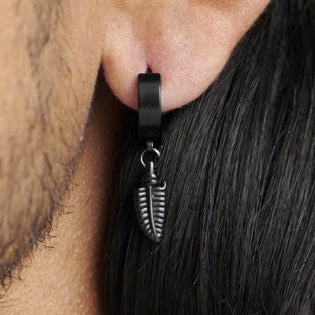 Svart Fjäder Örhänge för män - Örhängen med hängsmycken