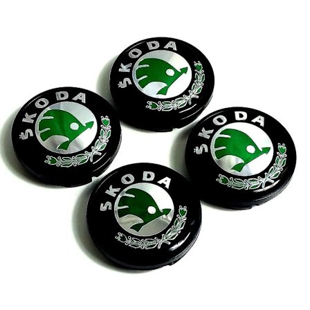 Svarte/grønne/krom Skoda Bil Hjul Senterlokk Navdeksel 65mm 4 stk For Felicia Octavia Fabia Roomster Superb Yeti Rapid Citigo