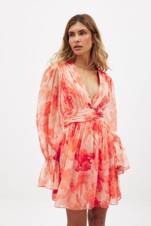 NA-KD - Minikjole med markert liv - Blomstrete kjole - Oransje - EU 40