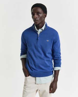 GANT - Klassisk bomullsgenser med half-zip til herre rich blue
