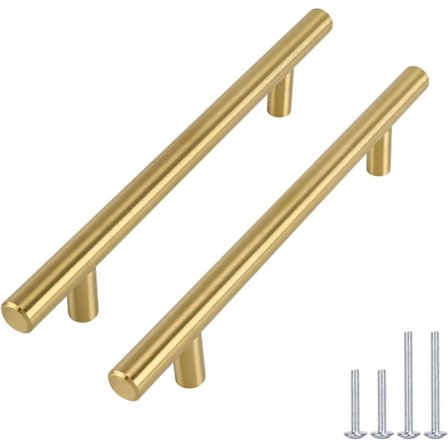 10-pakning gull håndtak for kjøkkenmøbler, skaphåndtak i messing, børstet messing rustfritt stål håndtak for skuffer, c/c 128 mm