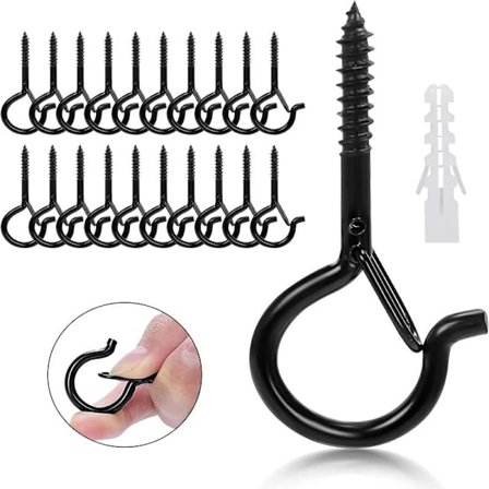 20-pack skruvöglor, takkrokar med säkerhetsspärr, väggkrokar