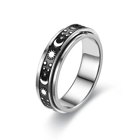 Bosomate rostfritt stål ring för kvinnor män måne stjärna roterande ringar tonåringar present storlek 6-11 fidget spinner 6mm 1 st ny