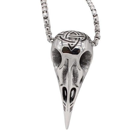 Halskæde med vedhæng til mænd og kvinder, Ravnefugl Kranie Keltisk Knude Talisman Vikingesmykker, Kædelængde 22"-24"