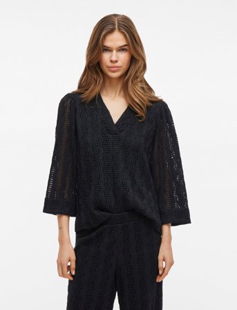 Vila Vilumena V-Neck 3/4 Top - Black - M