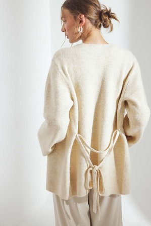 NA-KD - Strikket cardigan med belte - Cardigan - Beige - XL