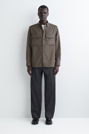 COS Men's Camicia In Lana Con Spalline in Beige